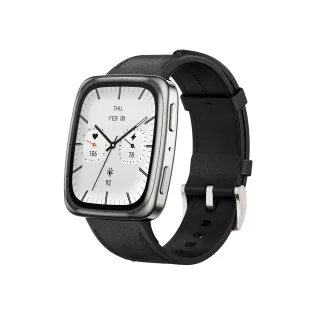 Amazfit Active 2 (Square) [inkl. Lederarmband schwarz] 44mm Edelstahlgehäuse silber