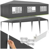 tectake Pavillon Rattan Gartenzelt 9 x 3 m, inklusive Spannseilen und Heringen, mit 8 Seitenteilen, (Partyzelt Miramas, in grau), 8 Seitenteile, 2 Reißverschlussöffnungen, mit UV-Schutz, wasserdicht