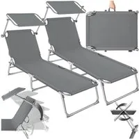 tectake Gartenliege klappbare Sonnenliege, verstellbare Rückenlehne, 190 x 68 x 28 cm, Balkonliege, 2 St., für Außen in Grau, stufenlos verstellbares Sonnendach, widerstandsfähig und UV-beständig