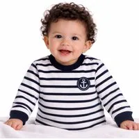 La Bortini Langarmshirt Baby T-Shirt gestreift Longsleeve in Weiß Blau mit Anker weich, elastisch, 56 62 68 74 80 86 92 98