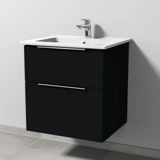 Sanipa 3way Keramik-Set Venticello Keramik-Waschtisch und Unterbau mit 2 Auszügen, Schwarz-Matt UF32108