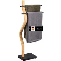 eluno Handtuchhalter freistehend, 2 Stangen FSC-Holz und schwarzem Metall