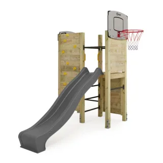 Kletterturm mit Klimmzugstange FIT Cross 655 - Outdoor Spielplatz & Fitness Klettergerüst für Garten aus Massivholz inkl. Rutsche - Wickey