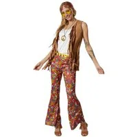 dressforfun Hippie-Kostüm Damenkostüm, Braune Weste und Hose mit passenden Accessoires.