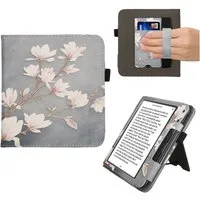 kwmobile E-Reader-Hülle Flip Schutzhülle für Kobo Kobo Libra Colour / Tolino Vision Color, Handschlaufe - Cover Magnolien Design