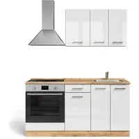 Vicco Küchenzeile R-Line, Weiß Hochglanz/Goldkraft Eiche, 160 cm mit Herdumbauschran...