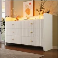 Flieks Kommode mit 6 Schubladen und LED-Beleuchtung (1 St., B120/T40/H75 cm), Sideboard Schrank für Wohnzimmer und Schlafzimmer Weiß