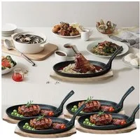 Casativo Servierpfanne Profi Gusseisen Servierpfanne bis 230°C mit Holzuntersetzer 820g, Gusseisen (4-tlg., 1er-Set/2er-Set/4er-Set), abnehmbarer Griff, backofenfest, 24 x 14 x 2,2 cm, haltbar