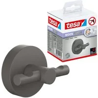 tesa Klebehaken MOON Bademantelhaken ohne Bohren - 7,2 x 6,5 x 5,3 cm, Badezimmer, (Packung, MOON Grey), selbstklebende Handtuchhalterung - grau