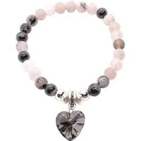 Steinfixx® Perlenarmband Turmalinquarz 6mm mit Glitzerherz 925 Silberperlen Edelsteinarmband (Handmade, 1-tlg., AAA-Qualität aus Brasilien), inlcl. Geschenkbox