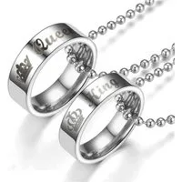 KARMA Partnerkette Partnerkette Ringe Queen King Edelstahl Silber Halskette modern (Herrenhalskette Damen Herren Schmuck, kürzbar Kugelkette Edelstahlhalskette Damenhalskette), Paarkette modern Halskette Edelstahlhalskette Mann Frau