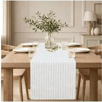 OTTO home Tischläufer Marric (Packung 1-tlg), halbtransparenter Tischläufer, Leinenoptik mit Streifen