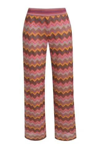 Milano Italy - wideleg pants w elastic waistband toffee print - Gr. - M
