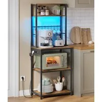 VASAGLE Standregal Küchenregal mit LED-Beleuchtung, Steckdosen, 8 Haken, mit verstellbaren Ablagen, 60 cm Breite, gesamtbelastbarkeit 190,4 kg