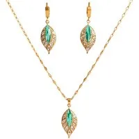 KARMA Schmuckset Gold Grün Damen Edelstahl vergoldet Halskette 41 cm (wasserfest hypoallergen, Damenschmuckset Kette Geschenk für Sie), Ohrringe eleganter Schmuck