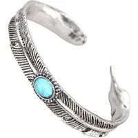 KARMA Armreif Damen Altsilber Türkis Boho 5,5 cm vintage Design (Metallarmreif, 1-tlg., Damenarmreif Silber, Federn), Modeschmuck Geschenkidee Damenschmuck