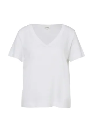 s.Oliver Red Label - Basic T-Shirt mit V-Ausschnitt in Regular Fit weiß - Gr. - 34