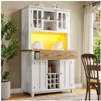 MODFU Hochschrank Vitrinenschrank mit LED-Beleuchtung & Weinregal (mit viel Stauraum und Kippschutz, 1-St., 106x40x179,5 cm)