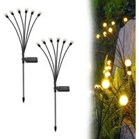 MUPOO LED Gartenleuchte LED-Lichterkette Leuchten Solarbetriebene Glühwürmchen IP65, 2 Stück, 6 LED-Leuchten, Solar Glühwürmchen Warmweißes/RGB,Garten Deko Glühwürmchen,6/8/10Köpfe