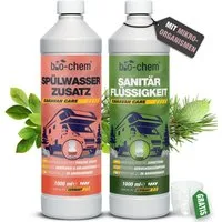 bio-chem bio-chem Sanitärzusatz-Set für Campingtoiletten, 2x1L inkl. Messbecher Campingtoilettenreiniger (1x 1 Liter Sanitärflüssigkeit, 1x 1 Liter Spülwasser-Zusatz)