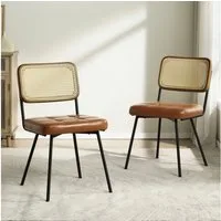 Art Leon Esszimmerstuhl CC061-New (Rattan Stühle Esszimmerstühle 2er Set Mid Century Moderne Farbe in Grün/Beige/Gelbbraun, 1 St), Rattan Cane Küchenstuhl mit schwarzen pulverbeschichteten Metallbeinen
