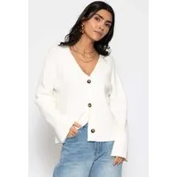 SASSYCLASSY Cardigan Gerippter Cardigan mit V-Ausschnitt für Damen Strickjacke mit markanter Knopfleiste und weiten Ärmeln