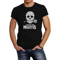 Neverless Print-Shirt Herren T-Shirt Sugar Skull Dia De Los Muertos Totenkopf mit Blumen mit Print