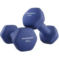 SONGMICS Kurzhantel Hanteln, 5 Gewichtsklasse, (2er Set Neopren-Beschichtung, Hantelset, Kurzhanteln, Hexagon), 2 x 4 kg, Krafttraining, Workout, Fitnesstraining, für Zuhause