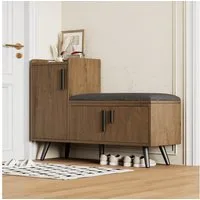 MODFU Schuhbank mit mehreren Ebenen zur Aufbewahrung (mit Stauraum, gepolsterter Sitzfläche & Metallgriffen, 1-St., 3 Türen, 100x34x68,5cm), mit Sitzbank, verstellbare Böden, asymmetrischen Metallgriffen
