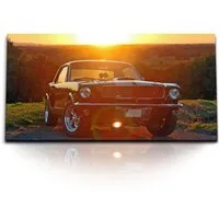 Sinus Art Leinwandbild Kunstdruck Bilder 120x60cm Ford Mustang 66 Oldtimer Sonnenuntergang Mu, (1 St)