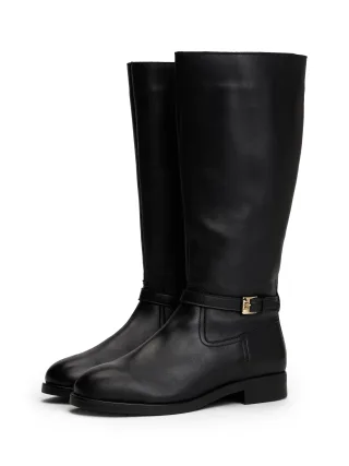 Tommy Hilfiger Stiefel "TH BUCKLE RIDING LTHR LONG BOOT", Blockabsatz, Langschaftstiefel, Businessstiefel mit Zierschnalle