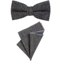 DonDon Fliege DonDon Herren Fliege und Einstecktuch aus Baumwolle (Packung, 2-St., 1x Herrenfliege und 1x Einstecktuch) bereits gebunden, Tweed-Look, 2er Set