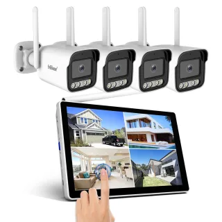 SriHome NVS010 5MP Wireless Security Camera Set with 10.1 Inch Touch Screen NVR Color Night Vision Two Way Audio IP66 Wa