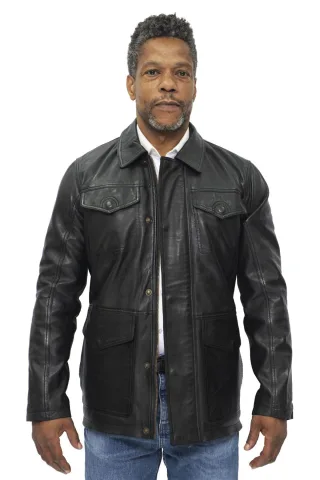 Herren-Safarijacke aus schwarzem Leder in Porto