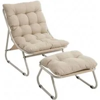 LVHOM Loungesessel mit Hocker, wasserdichtem Stahlrahmen, ergonomisch, für In-/Outdoor (Relaxsessel, bequeme Sitzfläche, Hocker als temporärer Sitz/Schuhwechselbank, rutschfestes Design, rostfreier Metallrahmen, Tragfähigkeit 130 kg), für Garten, Bal