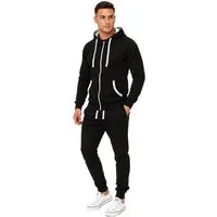 L.gonline Freizeitanzug Herren Freizeitanzug Jogginganzug Sweatwear 704 Schwarz-Weiss M (Kapuzenjacke mit Reißverschluss, Hose, 2-tlg., im modischem Design), Hose und Jacke
