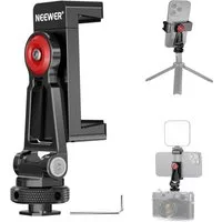 Neewer Handy-Halterung PA001 Metall Stativhalterung mit Zubehörschuh, Freie Winkelanpassung, (bis 3,4 Zoll, Packung, Farbe:schwarz, Grundfarbe:schwarz, Handyhalterung für iPhone Samsung Canon Nikon Sony Kamera Käfig)