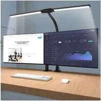 Athlix LED Schreibtischlampe Doppelkopf-Schreibtischlampe mit Clip, Tischlampe Büro Dimmbar, LED fest integriert, Tageslichtweiß, Warmweiß, 360°-Schwanenhals, 24W, Fernbedienung, 1000 Lumen