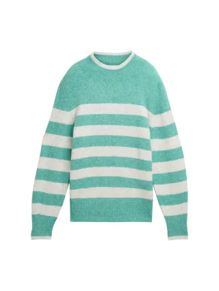 Denim Tom Tailor - Cosy Strickpullover mit Streifenmuster green beige stripe - Gr. - S