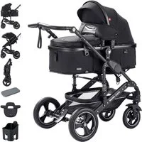 Daliya® Kombi-Kinderwagen BAMBIMO 2in1 Kinderwagen & Buggy, Babywanne und Sportsitz, Alu-Rahmen, (Grundausstattung für Babys, 9-tlg), Großer Einkaufskorb, Federung, weiche Matratze, Belüftungssystem