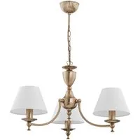 Licht-Erlebnisse Kronleuchter JURIDA, ohne Leuchtmittel, Mit Schirm B: 40,8cm in Messing Antik Creme 3-flammig E14 Metall Stoff
