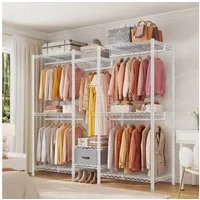 Klyvvo Kleiderständer Offener Kleiderschrank, Garderobenständer aus Metall, (1 St), mit 8 Höhenverstellbaren Regalböden, 5 Kleiderstangen & 1 Schublade