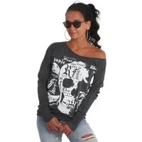 YAKUZA Langarmshirt Skull Script im Boyfriend Look