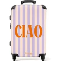 NoBoringSuitcases.com© Hartschalen-Trolley Das Zitat "ciao" in Pastellfarben 67 cm - 72 L, 4 Rollen, Hartschalenkoffer Mittel Groß für 20kg, Frauen Reisekoffer Trolley