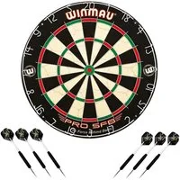Winmau Dartscheibe Dartboard Pro SFB Set inklusive 2 Satz Steeldarts, Dartscheibe Dart Scheibe Darts
