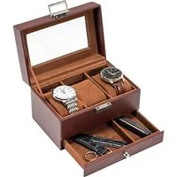 LuxusKollektion Uhrenbox Uhrenbox 3 Fächer Glasdeckel Uhrenkissen 3-Slot Espresso