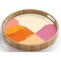OnlyWow Tablett Rund mit Henkel Formen - Abstrakt - Farbenfroh, Eichenholz, (1-tlg), Siervierplatte, Tray, Frühstücksbrett