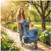 PawHut Hundebuggy Katzenwagen Haustierbuggy verstellbares Verdeck Aufbewahrungskorb, (Faltbar Hundewagen, 1-tlg), für kleine Hunde bis 10kg, Blau