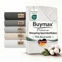 Buymax Spannbettlaken Premium Jersey für Boxspringbett, 95% Baumwolle, bis 35 cm, Jersey, Gummizug: Rundumgummi, (1 Stück), Premium Baumwolle Jersey 250g/m², weich & elastisch, bis 35cm Steghöhe
