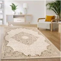 KADIMA DESIGN Teppich Orientalisch Wohnzimmer 100% Polyester Teppich Kurzflor, Läufer, Höhe: 12 mm, Florhöhe: 8 mm, Handwäsche, Rücken - Baumwolle, Läufer, 80x150, Beige